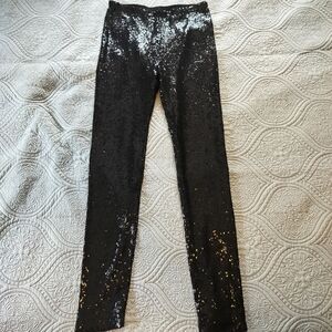 Giani Bini Black Sequin Pull On Pants Womens‎ Size M Stretchy Regency High Waist